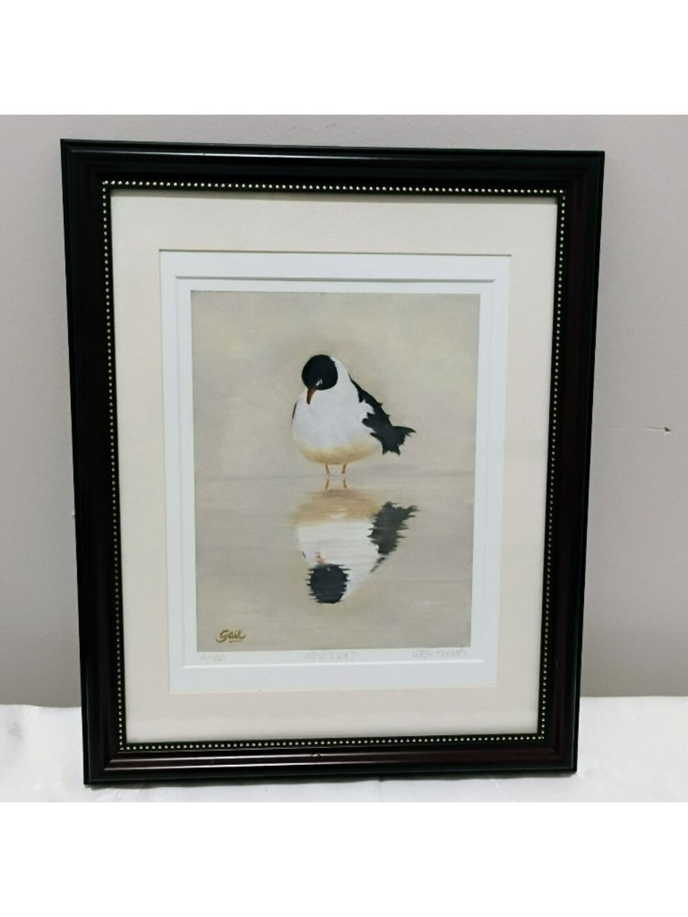 Signed Gail Smith Coastal Art Print 4/100 Framed 13x16 Shorebird Watercolor